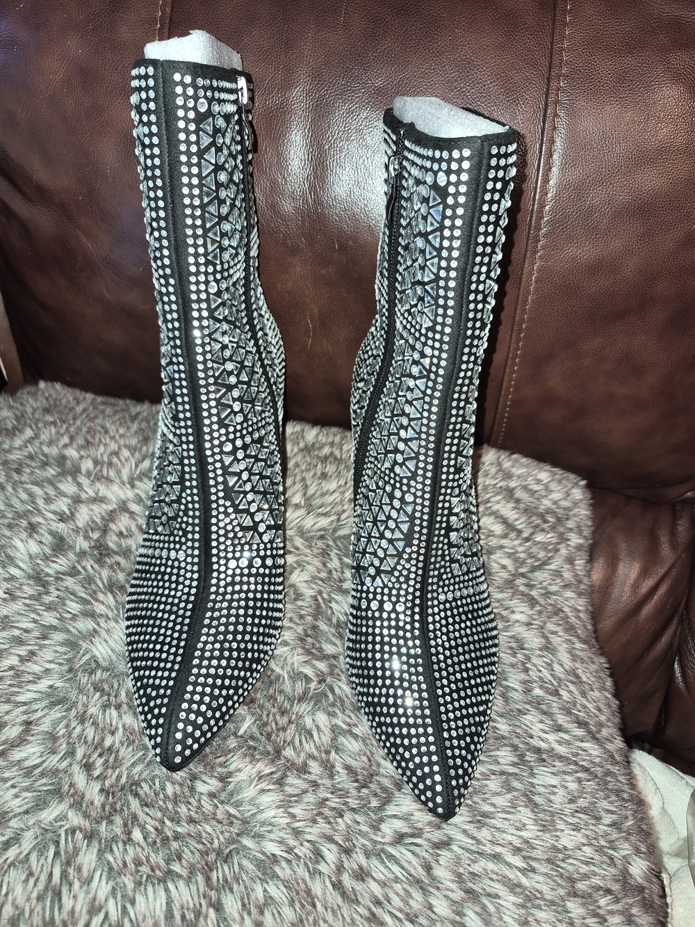 Black Studded Pointed Toe Women's Ankle Boots